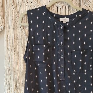 LOFT Dark Blue Sleeveless Top with White Pattern